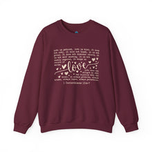 Load image into Gallery viewer, Christian Love Scripture Sweatshirt — 1 Corinthians 13 Heart Design
