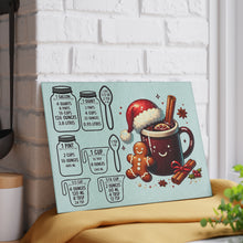 Load image into Gallery viewer, Christmas Cocoa Glass Cutting Board with Holiday Measurement Conversions