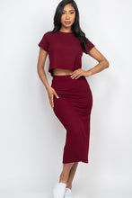 Load image into Gallery viewer, Ribbed Solid Top & Midi Skirt Set