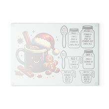 Load image into Gallery viewer, Christmas Cocoa Glass Cutting Board with Holiday Measurement Conversions