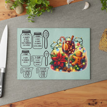 Load image into Gallery viewer, Christmas Measurements Glass Cutting Board — Holiday Recipe Conversion Chart with Festive Poinsettia & Gingerbread Design