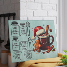 Load image into Gallery viewer, Christmas Cocoa Glass Cutting Board with Holiday Measurement Conversions