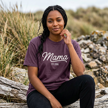 Load image into Gallery viewer, Mama EST (Child's Birth Year) T-shirt | Mama Script, Family Year Tee, Comfort Colors, Gift for Mom