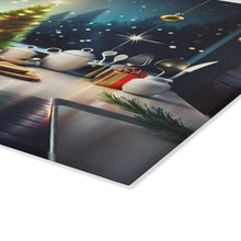 Load image into Gallery viewer, Personalized Christmas Glass Cutting Board – Custom Holiday Kitchen Decor with Festive Winter Scene – Custom Name Gift for Bakers & Home Chefs