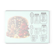 Load image into Gallery viewer, Christmas Kitchen Glass Cutting Board — Holiday Measurement Conversion Chart with Poinsettia, Gingerbread & Mulled Wine