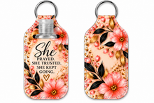 Load image into Gallery viewer, Faith-Inspired Hand Sanitizer Holder | Inspirational Keychain Accessory