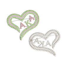 Load image into Gallery viewer, AKA Sorority Heart Pink Green Bling Brooch Women