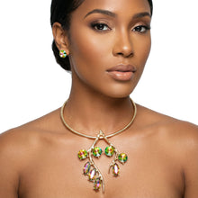 Load image into Gallery viewer, Pendant Gold Branch Pink Green Crystal Necklace