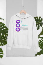 Load image into Gallery viewer, God Cares Youth Unisex Hoodie Sweatshirt: I Peter 5:6-7 - By: A. Perry