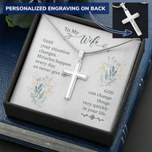 Load image into Gallery viewer, Miracles Happen Every Day Cross Necklace