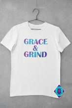Load image into Gallery viewer, Grace & Grind Purple and Blue Text Unisex T-Shirt