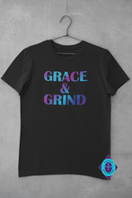 Load image into Gallery viewer, Grace & Grind Purple and Blue Text Unisex T-Shirt