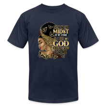 Load image into Gallery viewer, Even In The Midst Of The Storm Unisex Jersey T-Shirt - navy