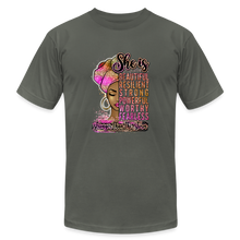 Load image into Gallery viewer, She is Stronger Than The Storm Unisex Jersey T-Shirt - asphalt