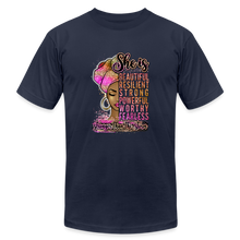 Load image into Gallery viewer, She is Stronger Than The Storm Unisex Jersey T-Shirt - navy