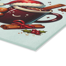 Load image into Gallery viewer, Christmas Cocoa Glass Cutting Board with Holiday Measurement Conversions
