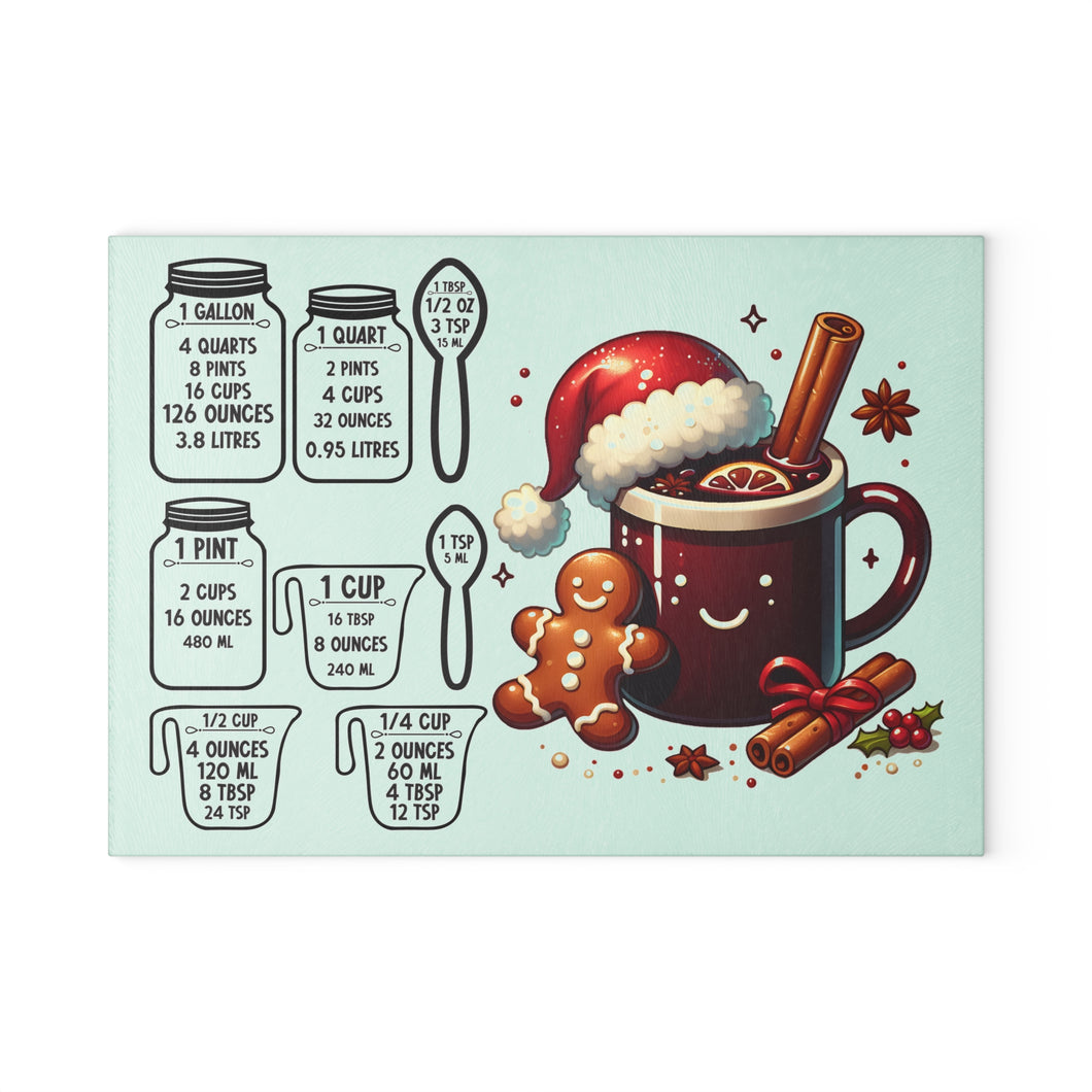 Christmas Cocoa Glass Cutting Board with Holiday Measurement Conversions