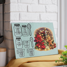 Load image into Gallery viewer, Christmas Kitchen Glass Cutting Board — Holiday Measurement Conversion Chart with Poinsettia, Gingerbread &amp; Mulled Wine

