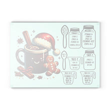 Load image into Gallery viewer, Christmas Cocoa Glass Cutting Board with Holiday Measurement Conversions
