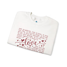 Load image into Gallery viewer, Christian Love Scripture Sweatshirt — 1 Corinthians 13 Heart Design
