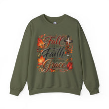 Load image into Gallery viewer, Fall into Faith Crewneck Sweatshirt — Standing in Grace Autumn Cross Design
