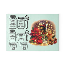 Load image into Gallery viewer, Christmas Kitchen Glass Cutting Board — Holiday Measurement Conversion Chart with Poinsettia, Gingerbread &amp; Mulled Wine
