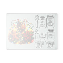 Load image into Gallery viewer, Christmas Measurements Glass Cutting Board — Holiday Recipe Conversion Chart with Festive Poinsettia &amp; Gingerbread Design
