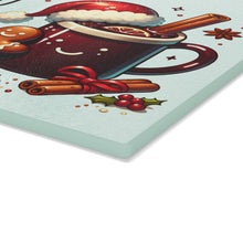 Load image into Gallery viewer, Christmas Cocoa Glass Cutting Board with Holiday Measurement Conversions
