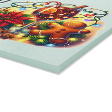 Load image into Gallery viewer, Christmas Measurements Glass Cutting Board — Holiday Recipe Conversion Chart with Festive Poinsettia &amp; Gingerbread Design
