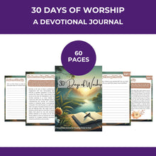 Load image into Gallery viewer, 30 Days of Worship Devotional Journal | 8.5x11 Sheets  Digital Instant PDF Download | 60 Pages
