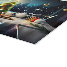 Load image into Gallery viewer, Personalized Christmas Glass Cutting Board – Custom Holiday Kitchen Decor with Festive Winter Scene – Custom Name Gift for Bakers &amp; Home Chefs
