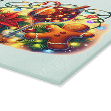 Load image into Gallery viewer, Christmas Measurements Glass Cutting Board — Holiday Recipe Conversion Chart with Festive Poinsettia &amp; Gingerbread Design
