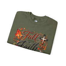 Load image into Gallery viewer, Fall into Faith Crewneck Sweatshirt — Standing in Grace Autumn Cross Design
