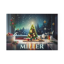 Load image into Gallery viewer, Personalized Christmas Glass Cutting Board – Custom Holiday Kitchen Decor with Festive Winter Scene – Custom Name Gift for Bakers &amp; Home Chefs
