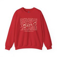 Load image into Gallery viewer, Christian Love Scripture Sweatshirt — 1 Corinthians 13 Heart Design
