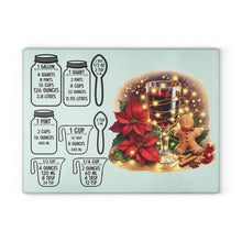 Load image into Gallery viewer, Christmas Kitchen Glass Cutting Board — Holiday Measurement Conversion Chart with Poinsettia, Gingerbread &amp; Mulled Wine
