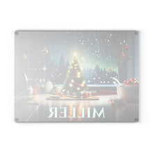 Load image into Gallery viewer, Personalized Christmas Glass Cutting Board – Custom Holiday Kitchen Decor with Festive Winter Scene – Custom Name Gift for Bakers &amp; Home Chefs
