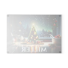 Load image into Gallery viewer, Personalized Christmas Glass Cutting Board – Custom Holiday Kitchen Decor with Festive Winter Scene – Custom Name Gift for Bakers &amp; Home Chefs

