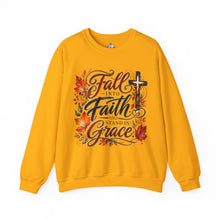 Load image into Gallery viewer, Fall into Faith Crewneck Sweatshirt — Standing in Grace Autumn Cross Design
