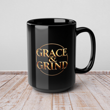 Load image into Gallery viewer, Grace &amp; Grind Gold Logo Black Mug, 15oz
