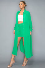 Load image into Gallery viewer, Chiffon Button Down Long Sleeve Side Slit Long Top With Short Set
