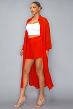 Load image into Gallery viewer, Chiffon Button Down Long Sleeve Side Slit Long Top With Short Set
