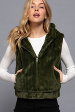 Load image into Gallery viewer, Hoodie Faux Fur Vest - Olive Green
