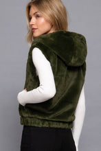 Load image into Gallery viewer, Hoodie Faux Fur Vest - Olive Green
