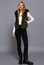 Load image into Gallery viewer, Hoodie Faux Fur Vest - Olive Green
