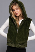 Load image into Gallery viewer, Hoodie Faux Fur Vest - Olive Green
