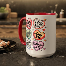 Load image into Gallery viewer, Christian Valentine&#39;s Candy Hearts Bible Verses Mugs
