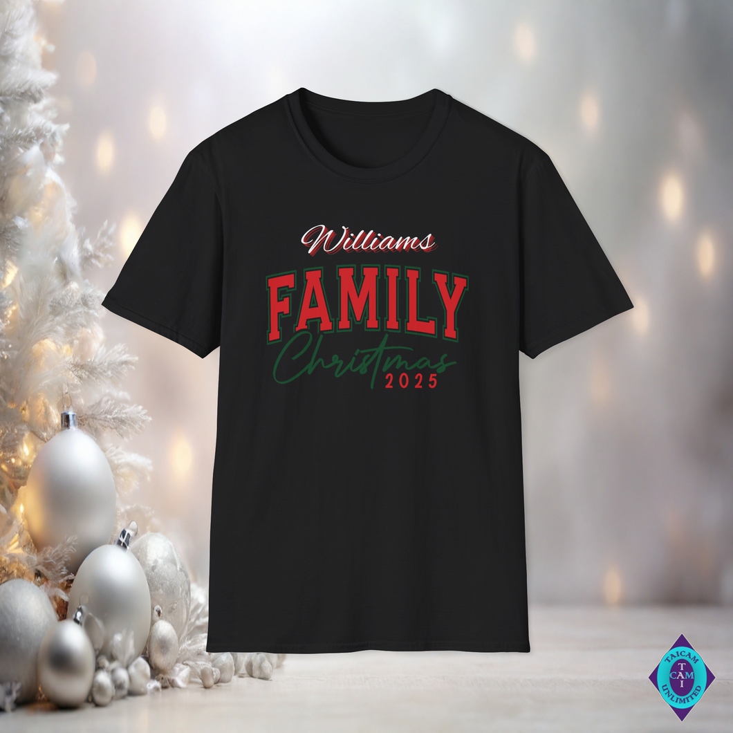 Personalized Family Christmas 2025 T-Shirt – Custom Name Matching Holiday Shirt – Unisex Family Christmas Tee for Photos & Festive Events