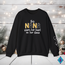 Load image into Gallery viewer, Personalized This Nana Wears Her Heart on Her Sleeve Unisex Sweatshirt
