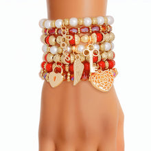 Load image into Gallery viewer, Pearl Bracelet Red White Bead Set for Women
